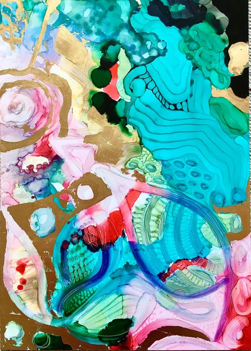 Disegno intitolato "Tiffany colors" da Ksenia Lisitsyna, Opera d'arte originale, Inchiostro