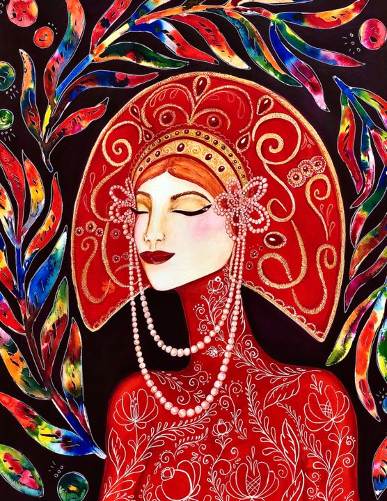Painting titled "I am a Russian woman" by Ksenia Lisitsyna, Original Artwork, Watercolor