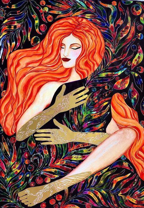 Painting titled "I am hugging this w…" by Ksenia Lisitsyna, Original Artwork, Watercolor