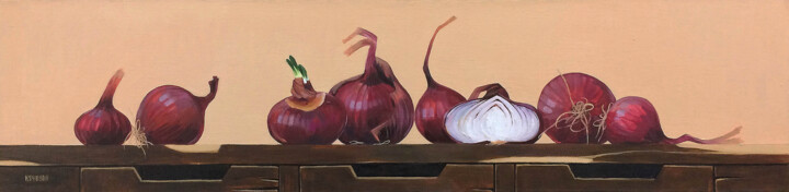 Pintura intitulada "Red onion" por Kseniia Berestova, Obras de arte originais, Óleo Montado em Armação em madeira