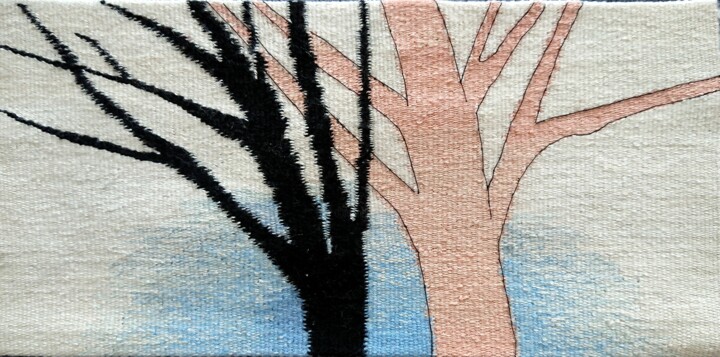 Painting titled "naked trees" by Kseniia Hopko, Original Artwork, Tapestry Mounted on Wood Panel