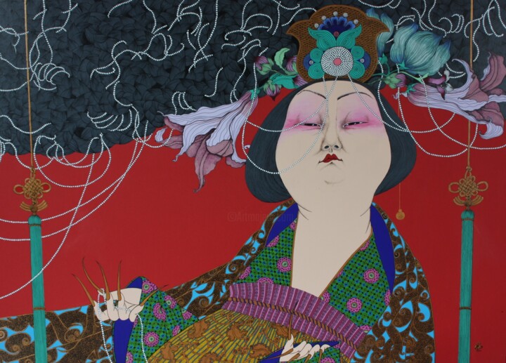 Malerei mit dem Titel ""Yang gui fei"" von Kseniia Lavrova, Original-Kunstwerk, Acryl