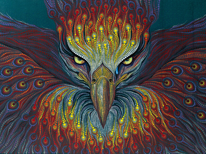 Painting titled "Totem Power: Phoenix" by Kseniia Makliuchenko, Original Artwork, Acrylic