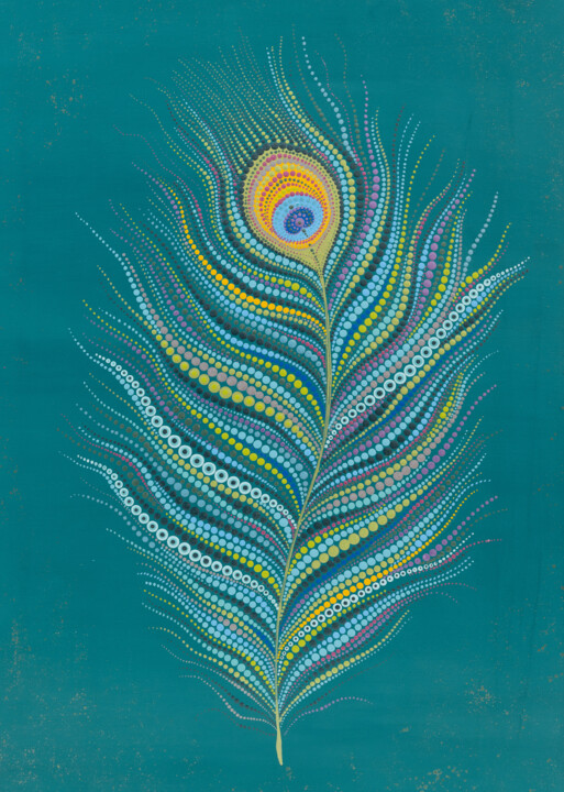 Painting titled "Peacock feather" by Kseniia Makliuchenko, Original Artwork, Acrylic