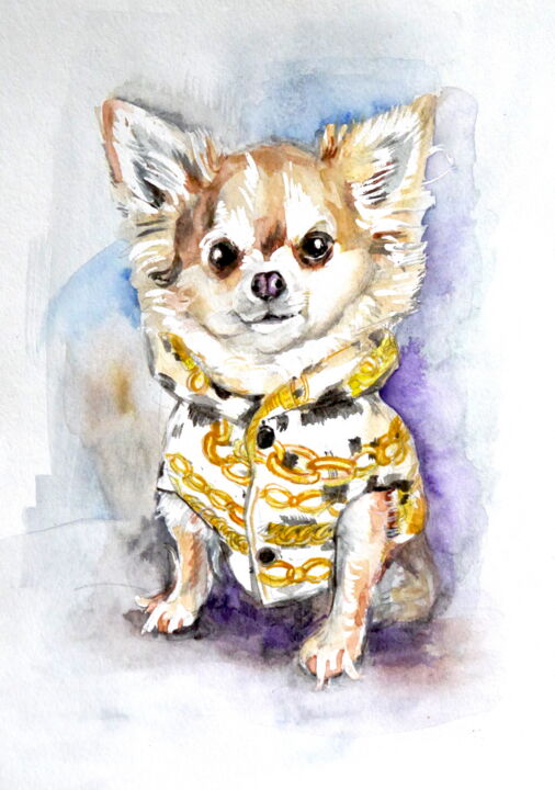 Pintura titulada "Fashion dog Moschino" por Kseniya Lia, Obra de arte original, Acuarela