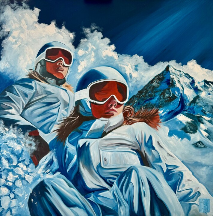 Painting titled "Blue VR782" by Kseniya Rai, Original Artwork, Oil Mounted on Wood Stretcher frame