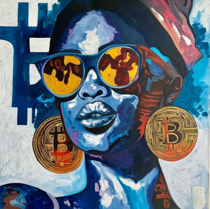 Painting titled "She wants Bitcoin X…" by Kseniya Rai, Original Artwork, Oil