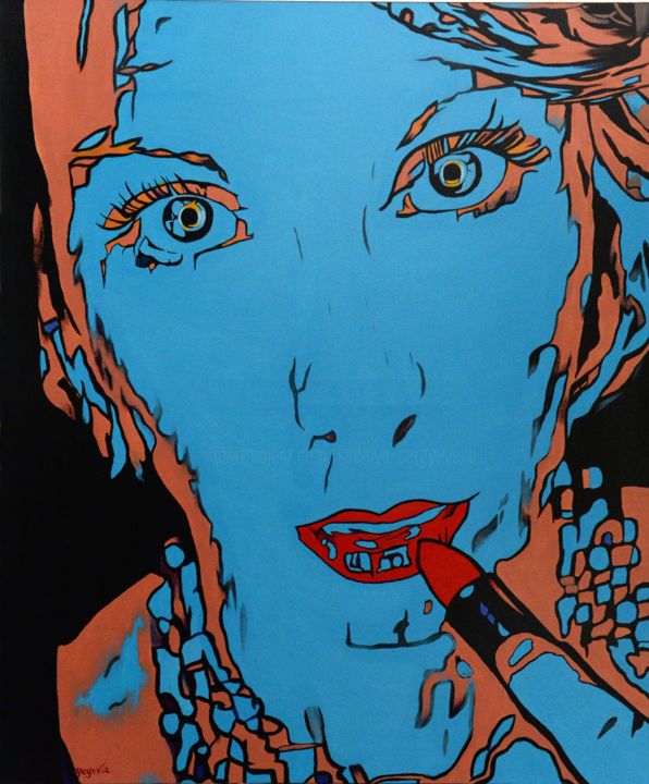 Malerei mit dem Titel "Lipstick - popart p…" von Kseniya Sergyeyeva, Original-Kunstwerk, Acryl Auf Keilrahmen aus Holz monti…