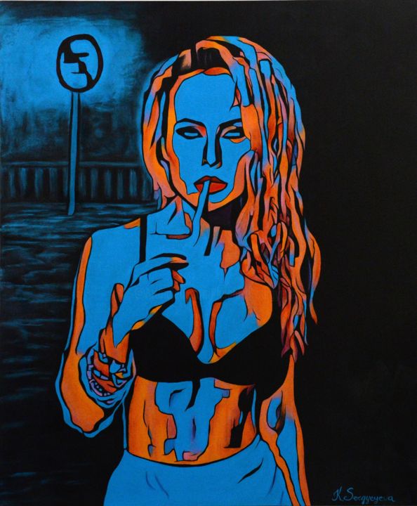 Картина под названием "Nina - pop art port…" - Kseniya Sergyeyeva, Подлинное произведение искусства, Акрил Установлен на Дер…