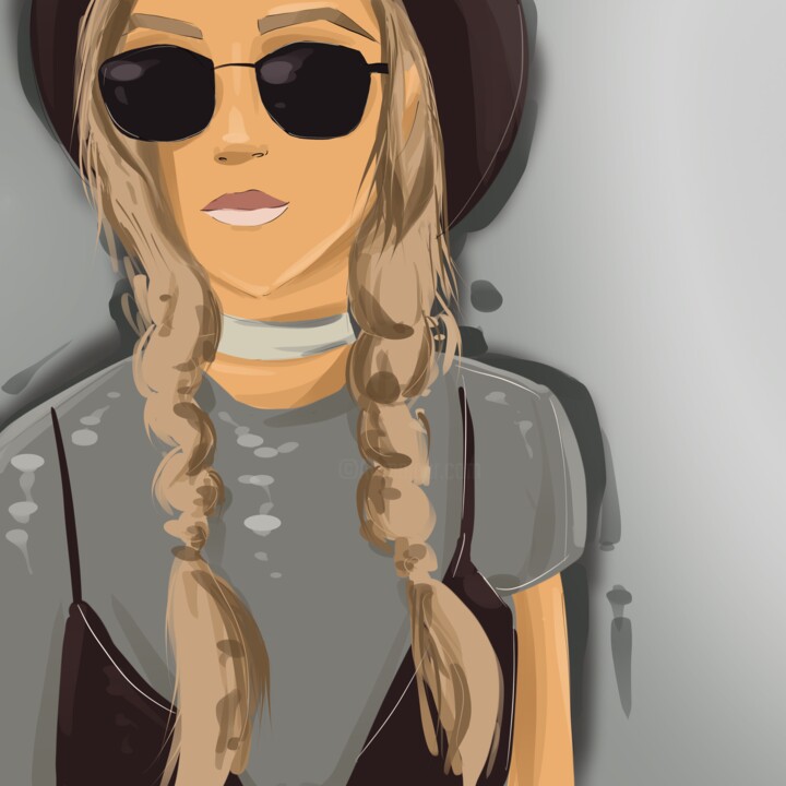 Цифровое искусство под названием "Girl in a hat" - Kseniya_sketch, Подлинное произведение искусства, Цифровая живопись