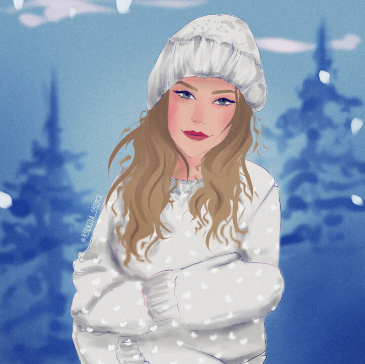 Цифровое искусство под названием "Winter portrait of…" - Kseniya_sketch, Подлинное произведение искусства, Цифровая живопись