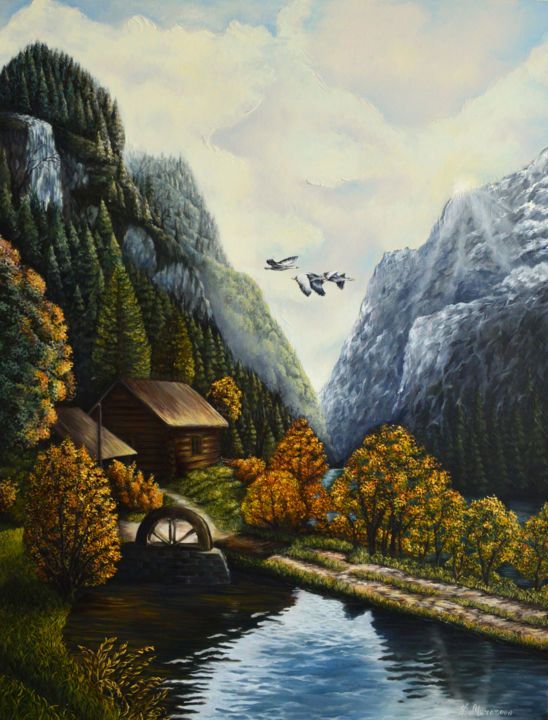 Painting titled "My paradise corner" by Ksenya Morozova, Original Artwork, Oil Mounted on Wood Stretcher frame