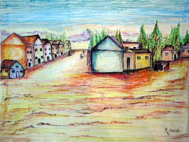 Peinture intitulée "maison village" par Kspersee, Œuvre d'art originale
