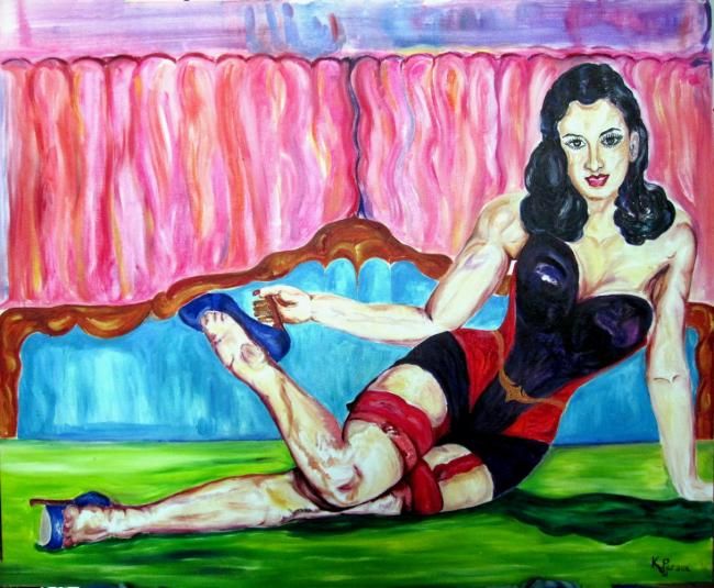 Pintura intitulada "femme sur divan" por Kspersee, Obras de arte originais