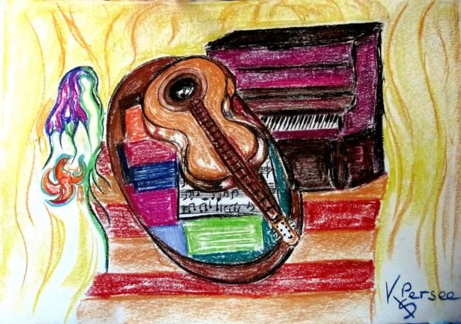 Peinture intitulée "guitare et piano" par Kspersee, Œuvre d'art originale