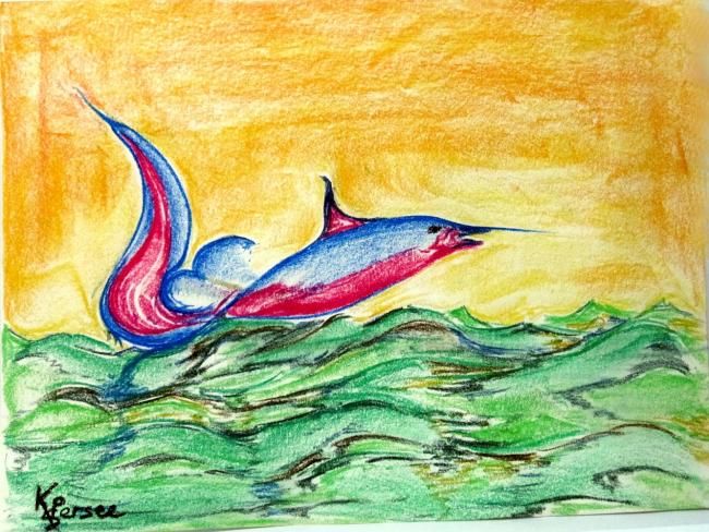 Картина под названием "dophin sur l'ocean" - Kspersee, Подлинное произведение искусства