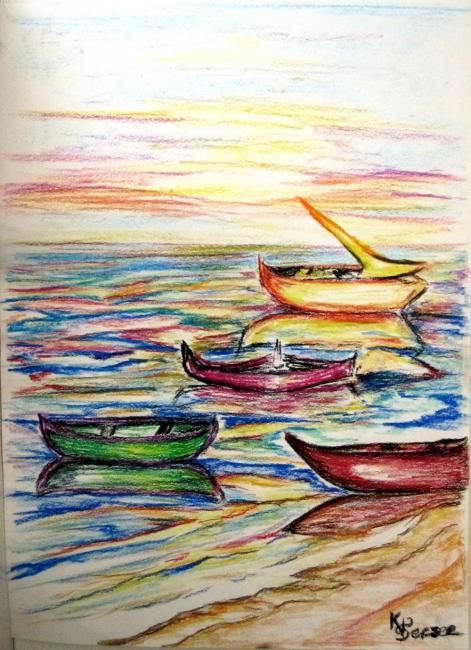 Painting titled "bateaux multicolores" by Kspersee, Original Artwork
