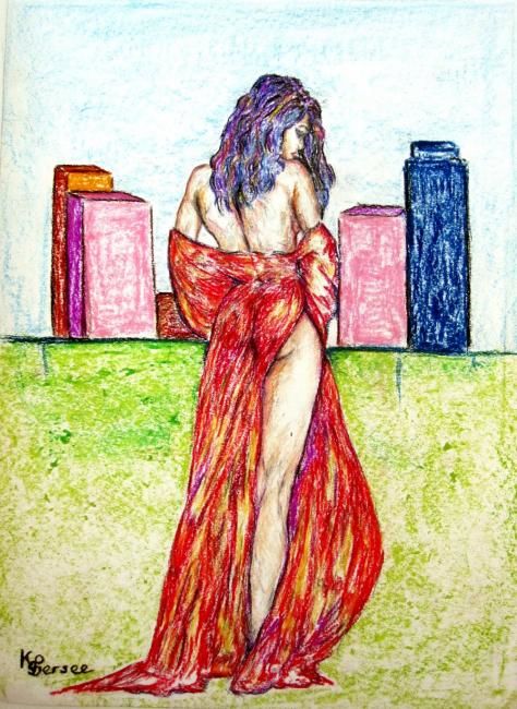 Pittura intitolato "robe longue rouge" da Kspersee, Opera d'arte originale