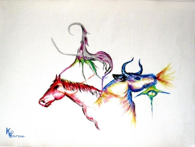 绘画 标题为“cheval et buffle” 由Kspersee, 原创艺术品