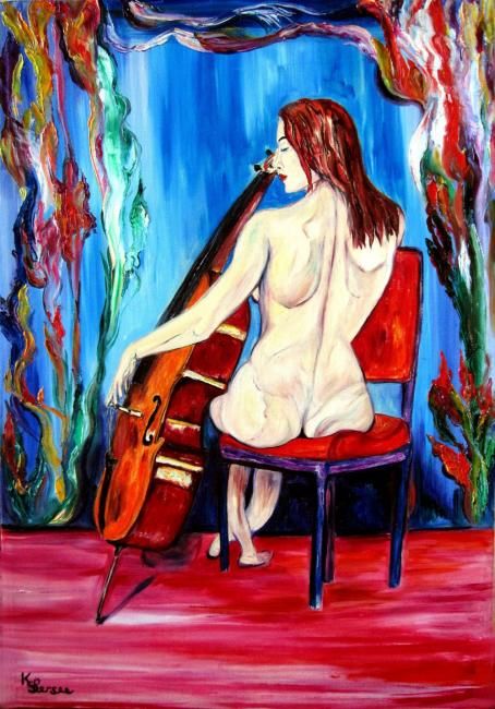 Pittura intitolato "femme nue au violon…" da Kspersee, Opera d'arte originale