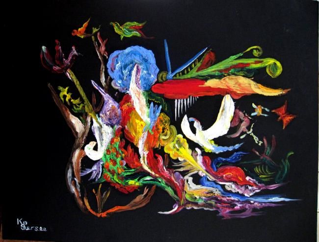 Painting titled "oiseaux en vol avec…" by Kspersee, Original Artwork