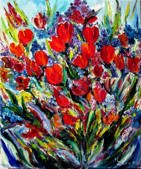 Painting titled "tulipes" by Kspersee, Original Artwork, Oil
