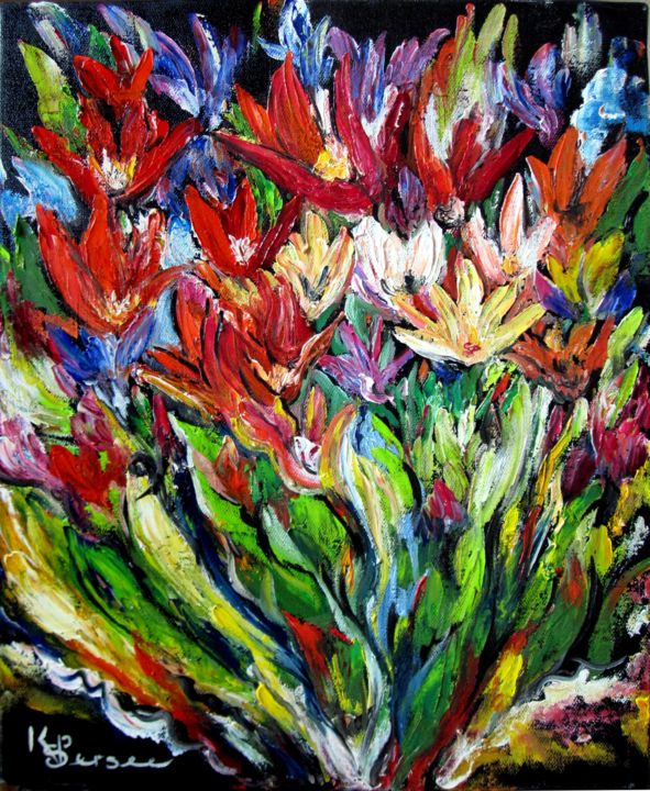 Painting titled "fleurs" by Kspersee, Original Artwork, Oil