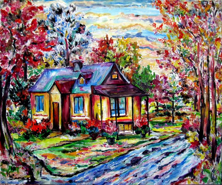 Painting titled "petite maison fleur…" by Kspersee, Original Artwork, Oil