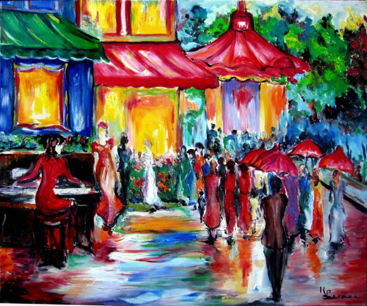 Painting titled "soirée en plein air" by Kspersee, Original Artwork, Oil