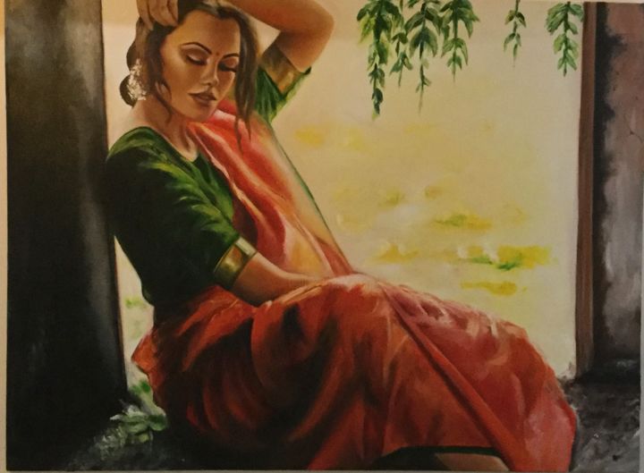 Painting titled "Wait" by Geetu Thakur, Original Artwork, Oil