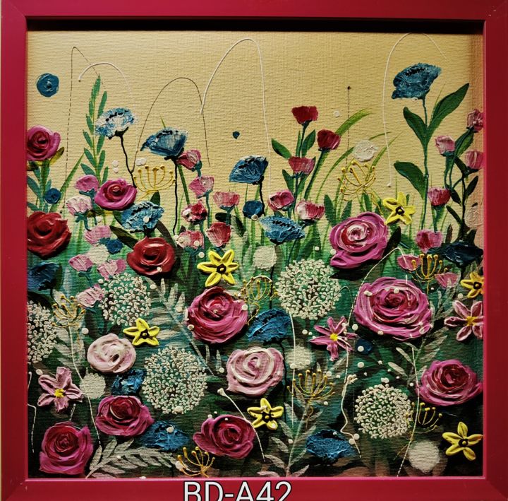 Peinture intitulée "Bloomingdale A 42" par Geetu Thakur, Œuvre d'art originale, Acrylique Monté sur Carton