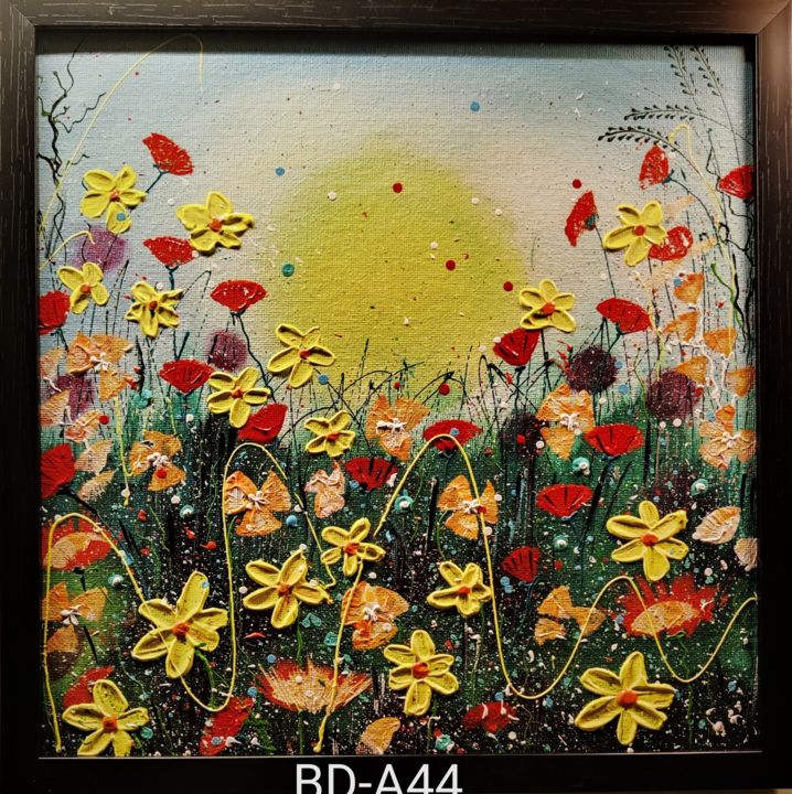 Painting titled "Bloomingdale A 44" by Geetu Thakur, Original Artwork, Acrylic Mounted on Cardboard