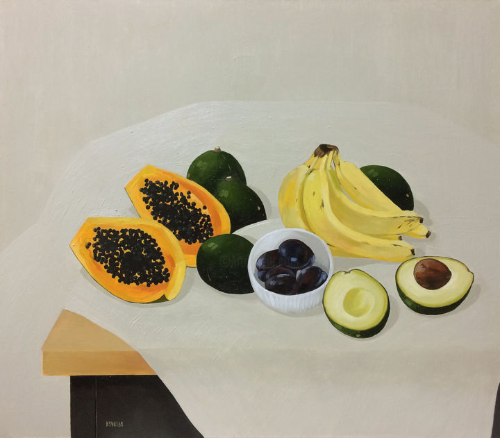 Peinture intitulée "Fruit for breakfast" par Ксения Берестова, Œuvre d'art originale, Huile Monté sur Châssis