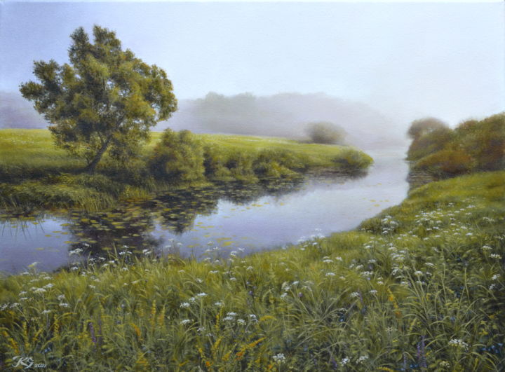 Painting titled "Dawn" by Sergey Kuzmin, Original Art, Oil