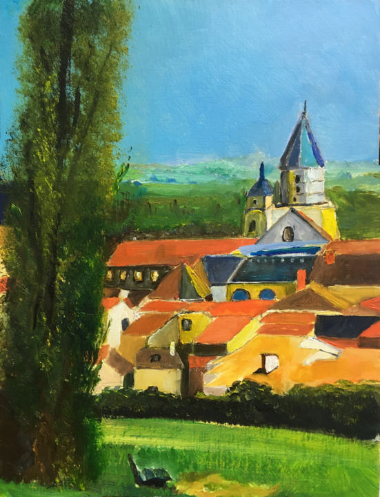 Painting titled "Petit Village du Su…" by Kübic, Original Artwork, Oil