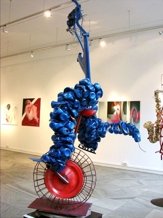 Sculpture titled "Bike women" by Mitas, Original Art, Metals