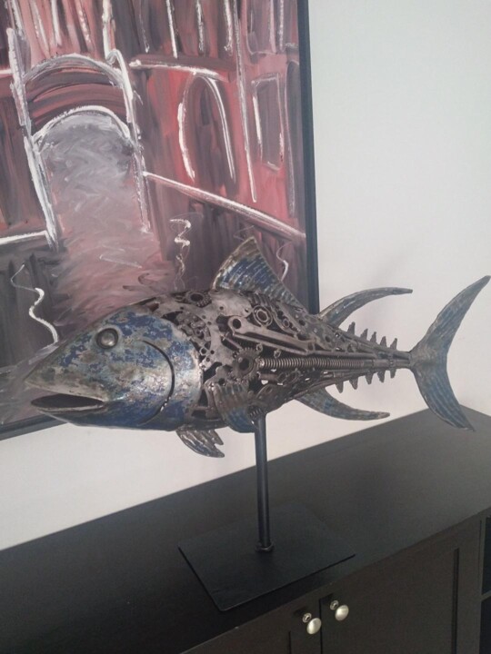 Sculpture intitulée "Tuna on the run" par Kubotoo, Œuvre d'art originale, Métaux