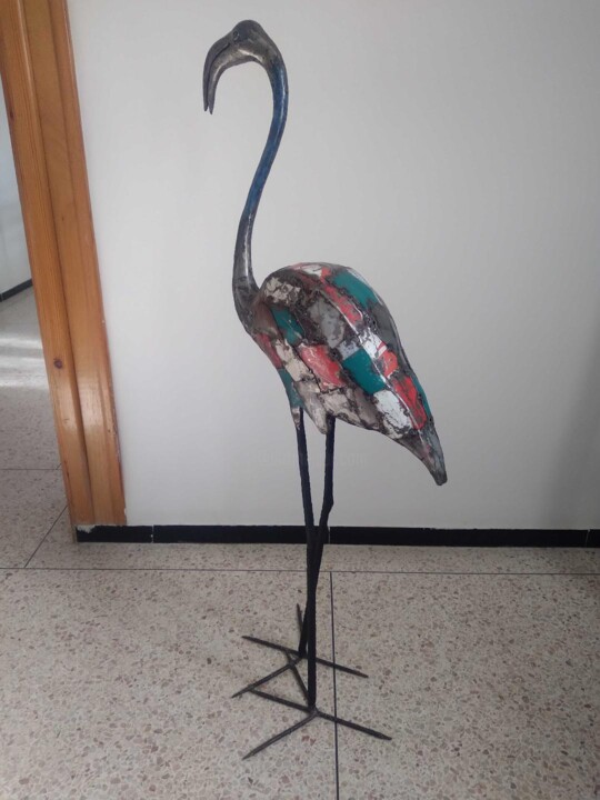 Sculpture titled "Pink Flamingo" by Kubotoo, Original Artwork, Metals