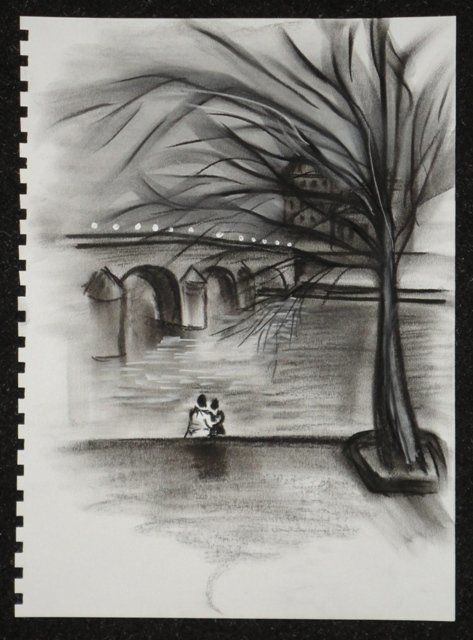 Dessin intitulée "Paris, la Seine" par Sergey Kuimov, Œuvre d'art originale, Autre