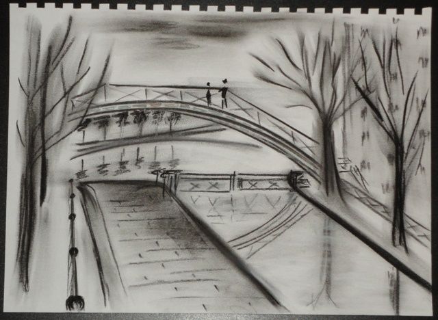 Dessin intitulée "Paris, canal Saint…" par Sergey Kuimov, Œuvre d'art originale, Autre
