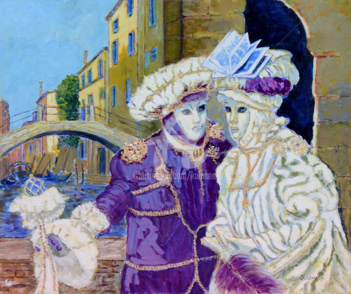 Painting titled "CARNAVAL A VENISE" by Kulhaneck, Original Artwork, Oil