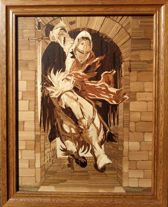Sculpture titled ""Knight"" by Maxim Kulin, Original Artwork, Mosaic Mounted on Wood Panel