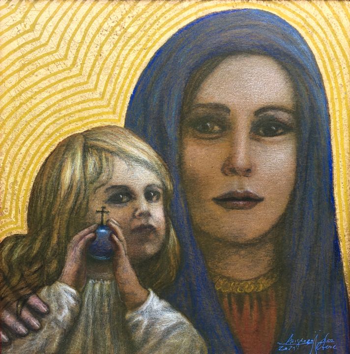 Peinture intitulée "Maria mit Kind" par Angerer Der Ältere, Œuvre d'art originale, Acrylique