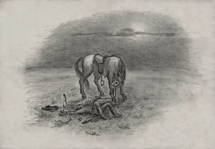 Dessin intitulée "Там вдали за рекой.…" par Nikolai Kulygin, Œuvre d'art originale, Crayon