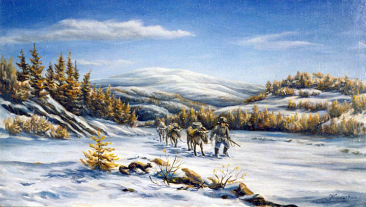 Painting titled "На зимовье" by Nikolai Kulygin, Original Artwork, Oil