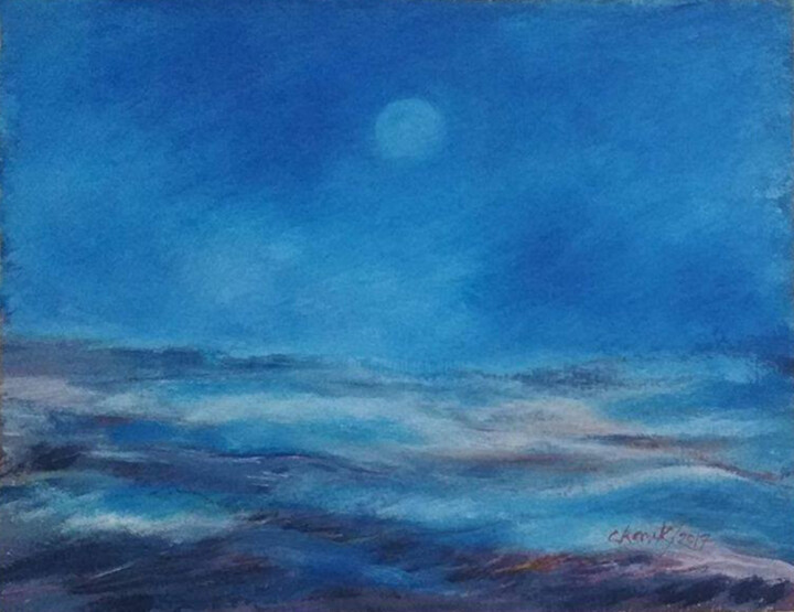 Painting titled "blue-moon.jpg" by Kumar Chandrojit, Original Artwork, Acrylic