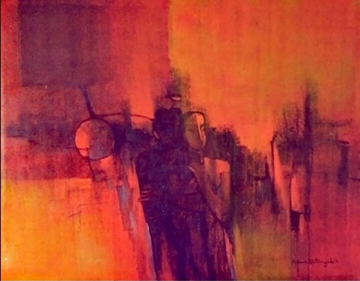 Картина под названием "Romantic Evening" - Kumara Rathnayaka, Подлинное произведение искусства, Акрил Установлен на Деревянн…