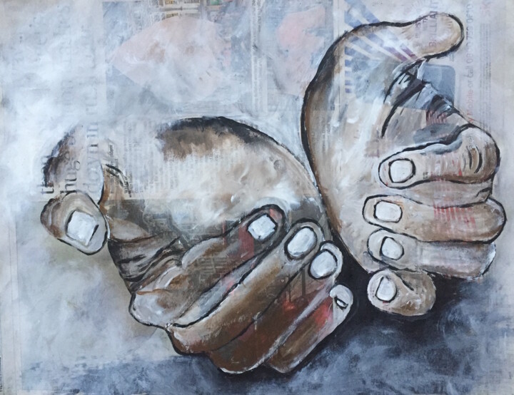 Painting titled "Hands" by Kumi Muttu, Original Artwork, Acrylic