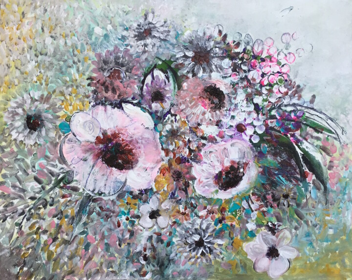 Peinture intitulée "Wall Floral Art II" par Kumi Muttu, Œuvre d'art originale, Acrylique