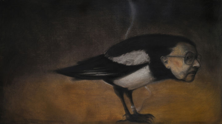 Σχέδιο με τίτλο "magpie" από Fruzsina Kun, Αυθεντικά έργα τέχνης, Παστέλ